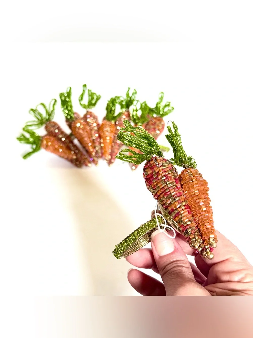 NWT Vintage Pier 1 Beaded Carrot Napkin Rings Set of 5 Easter Spring